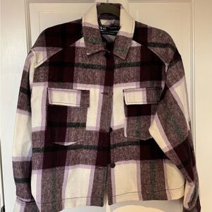 Plaid Wool Jacket - Purple and Cream